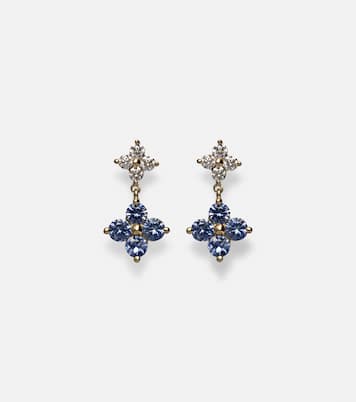 Ohrringe Luckiest Clover aus 10kt Gelbgold mit Diamanten und Saphiren | Stone and Strand
