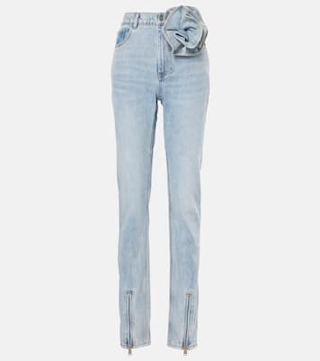 Jeans rectos de tiro alto con aplique floral | Area