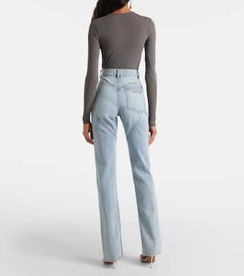 Jeans rectos de tiro alto con aplique floral | Area