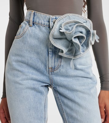 Jeans rectos de tiro alto con aplique floral | Area