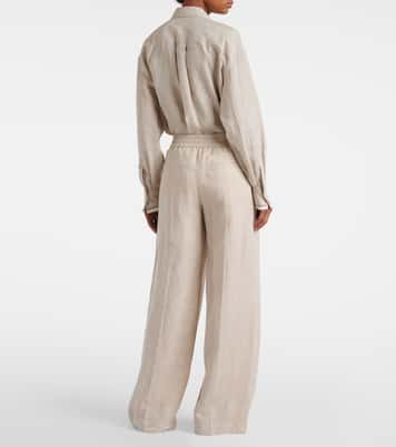 Pantaloni a gamba larga in lino | Brunello Cucinelli
