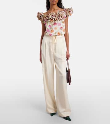 Floral-appliqué off-shoulder cotton-blend top | Carolina Herrera