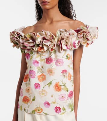 Floral-appliqué off-shoulder cotton-blend top | Carolina Herrera