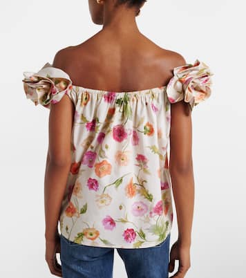 Floral-appliqué off-shoulder cotton-blend top | Carolina Herrera