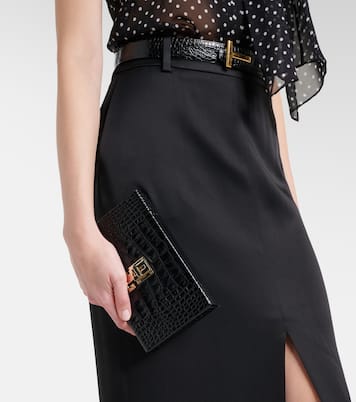 T Latch croc-effect leather box clutch | Tom Ford