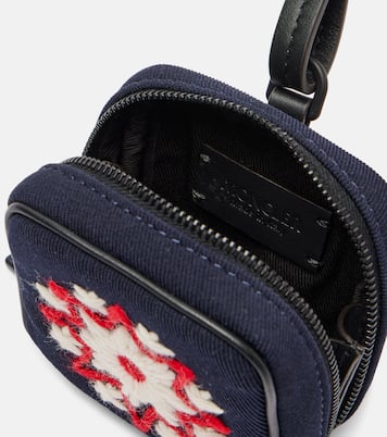 Embroidered leather-trimmed clutch | Moncler