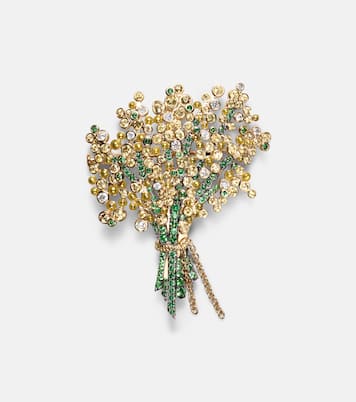 Halskette Broche Mimosa aus 18kt Gelbgold (750/1000) und 9kt Gelbgold (375/1000) mit Emaille und Edelsteinen | Yvonne Léon