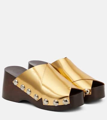 Mules en cuir métallisé à ornements | Ganni