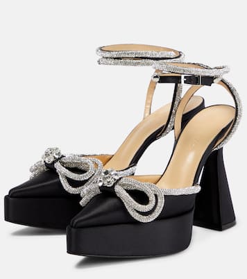 Double Bow embellished satin pumps | Mach & Mach