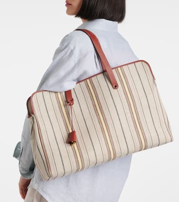 Laguna striped leather-trimmed tote bag | Loro Piana
