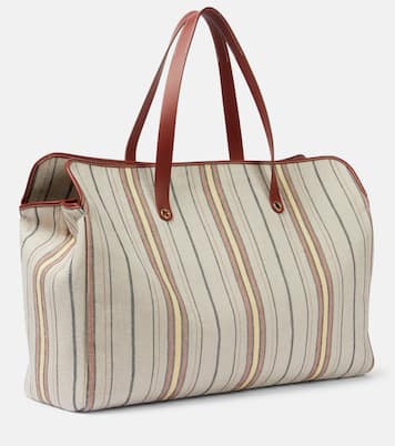 Laguna striped leather-trimmed tote bag | Loro Piana