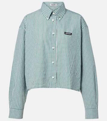 Chemise raccourcie en coton à carreaux | Miu Miu