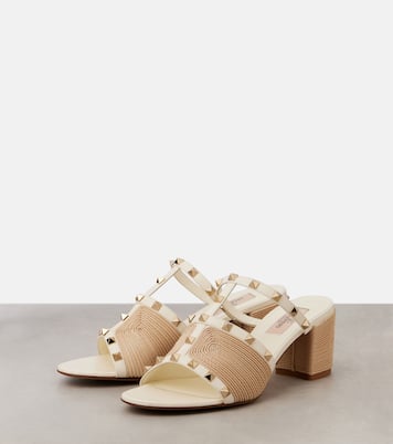 Rockstud leather and raffia mules | Valentino Garavani
