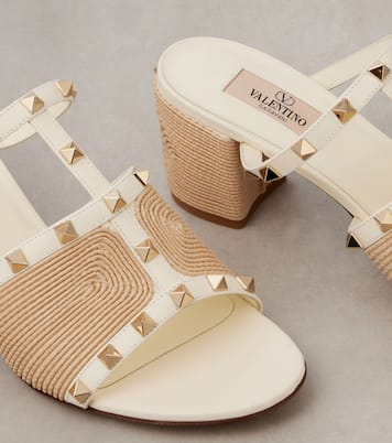 Rockstud leather and raffia mules | Valentino Garavani