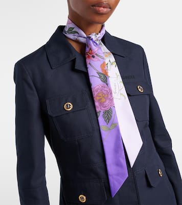 Sciarpa in twill di seta con stampa floreale | Gucci