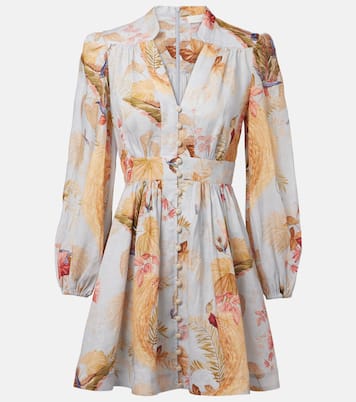 Vestido corto Ascension de lino floral | Zimmermann