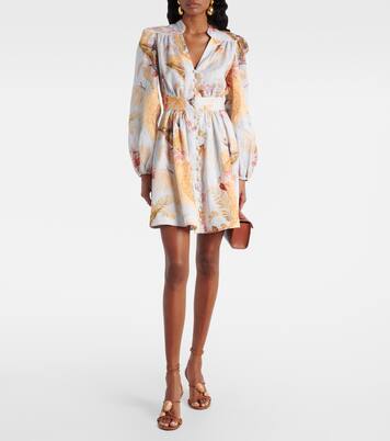 Vestido corto Ascension de lino floral | Zimmermann