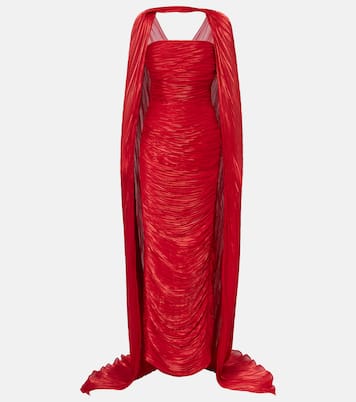 Caped pleated bustier gown | Marmar Halim