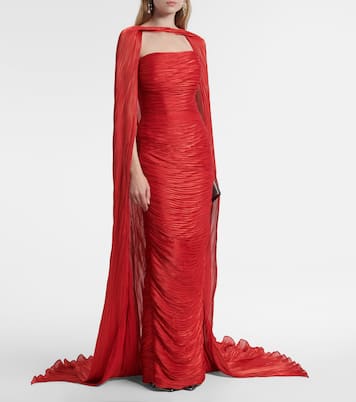 Caped pleated bustier gown | Marmar Halim