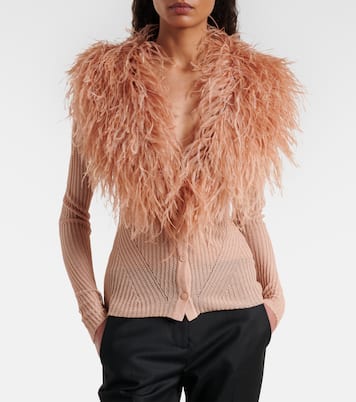 Cardigan en maille côtelée à plumes | Blumarine