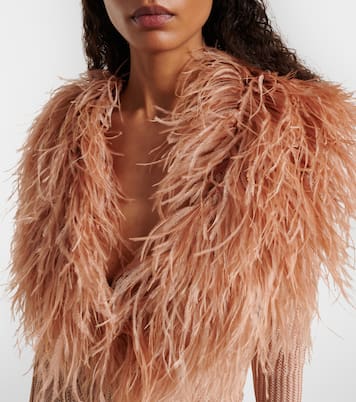 Cardigan en maille côtelée à plumes | Blumarine
