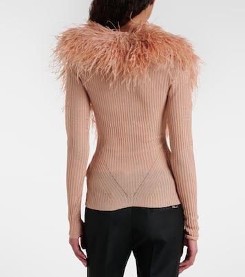 Cardigan en maille côtelée à plumes | Blumarine