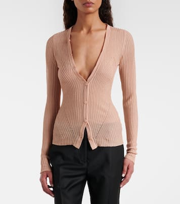 Cardigan en maille côtelée à plumes | Blumarine