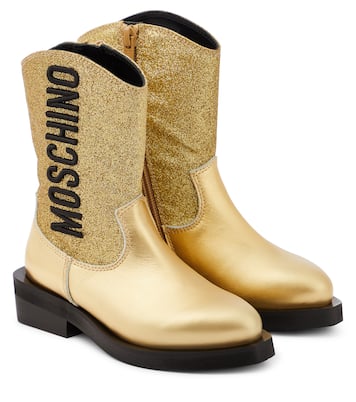 Bottines santiags en cuir à logo | Moschino Kids