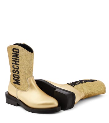 Bottines santiags en cuir à logo | Moschino Kids