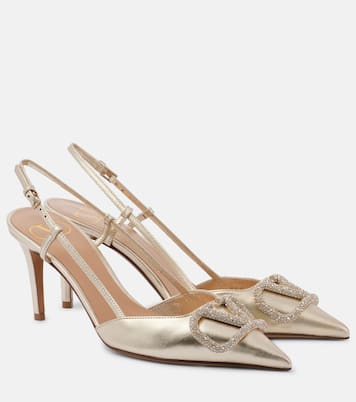 Pumps slingback VLogo Signature in pelle metallizzata | Valentino Garavani
