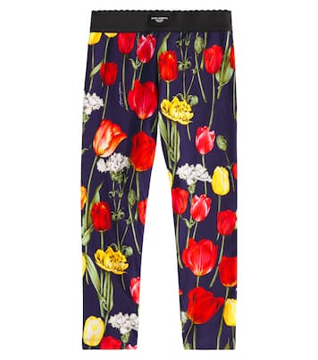 Legging en coton mélangé à fleurs | Dolce&Gabbana Kids
