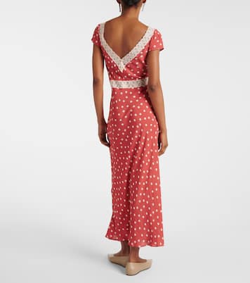 Vestido midi Iggy de satén con encaje y lunares | Rixo