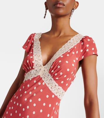 Vestido midi Iggy de satén con encaje y lunares | Rixo