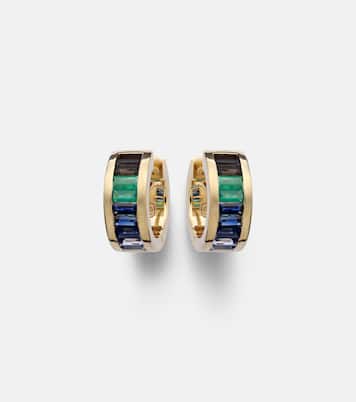 Boucles d'oreilles en or 14 ct, quartz, émeraude et saphir | Sydney Evan