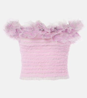Shirred off-shoulder tulle top | Susan Fang