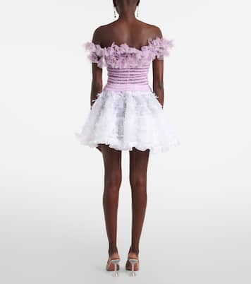 Shirred off-shoulder tulle top | Susan Fang