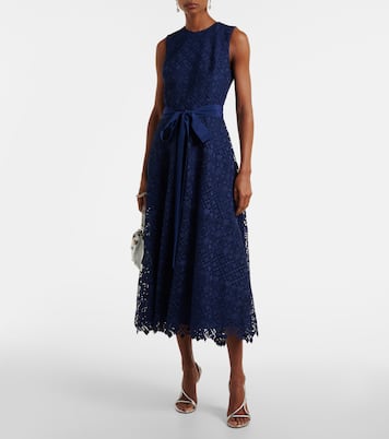 Abito midi in pizzo macramè con fiocco | Elie Saab