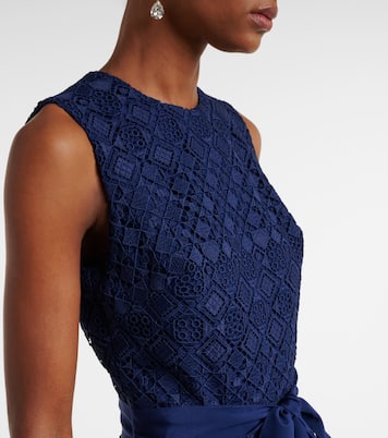 Abito midi in pizzo macramè con fiocco | Elie Saab