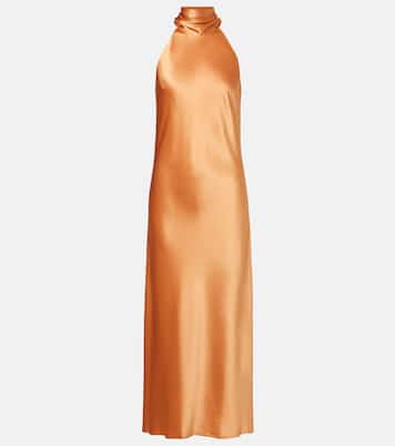 Sienna halterneck satin midi dress | Galvan