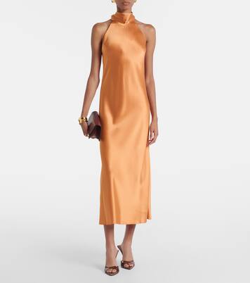 Sienna halterneck satin midi dress | Galvan