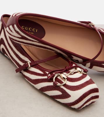 Horsebit calf hair ballet flats | Gucci