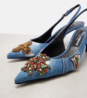 Embellished 60 denim slingback pumps | Dolce&Gabbana