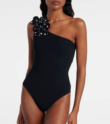 Aria floral-appliqués one-shoulder swimsuit | Karla Colletto