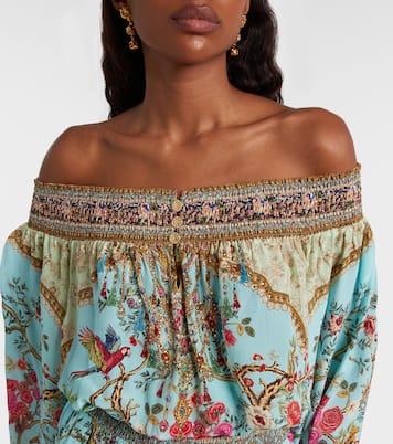 Embellished off-shoulder silk crêpe minidress | Camilla