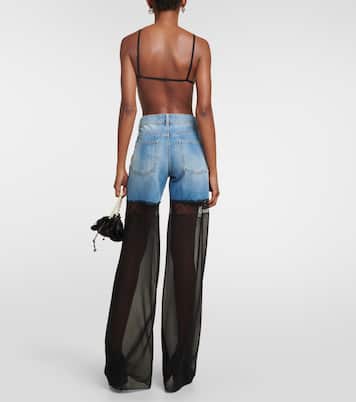 Lace-trimmed mid-rise wide-leg jeans in multicoloured