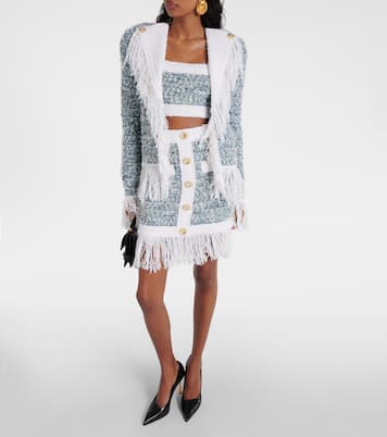 Minifalda de tweed de denim con flecos | Balmain