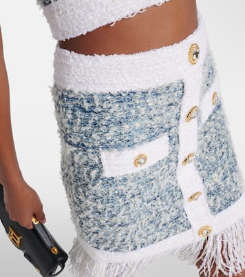 Minifalda de tweed de denim con flecos | Balmain