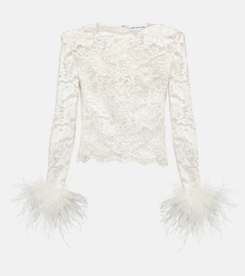 Feather-trimmed lace top | Self-Portrait