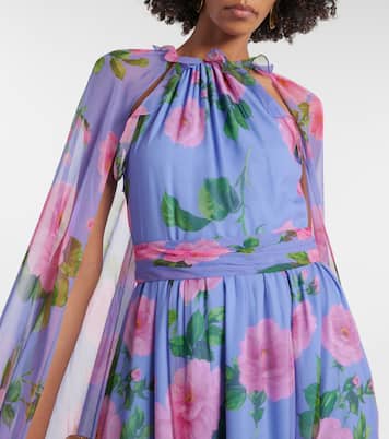 Floral caped halterneck silk gown | Carolina Herrera