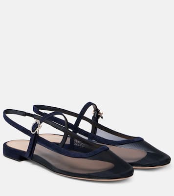 Slingback-Ballerinas aus Mesh mit Veloursleder | Gianvito Rossi